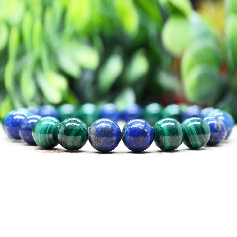 MG1799 8 MM Natural AAA Grade Malachite Lapis Lazuli Bracelet Men`s Energy Anxiety Relie Wrist Mala Best Birthday Gift