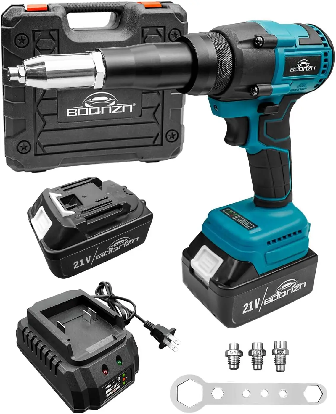 Rivet Gun with Charger and 2 Batteries, Electric Brushless Blind Rivet Tool Kit, Portable Rivet Gun for 1/8