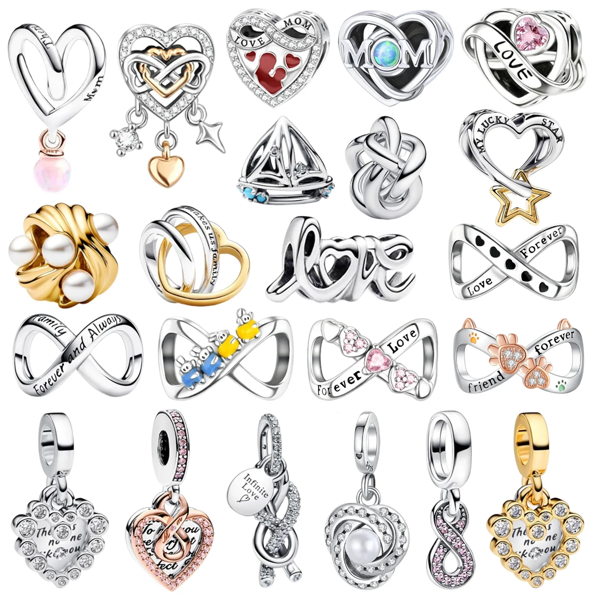 

Новые подвески с узлом «Бесконечность», стерлинговое серебро 925, бусины, защитная цепочка в виде сердечек, подходят для оригинальных браслетов для женщин, ожерелье, DIY Fine Jewerl