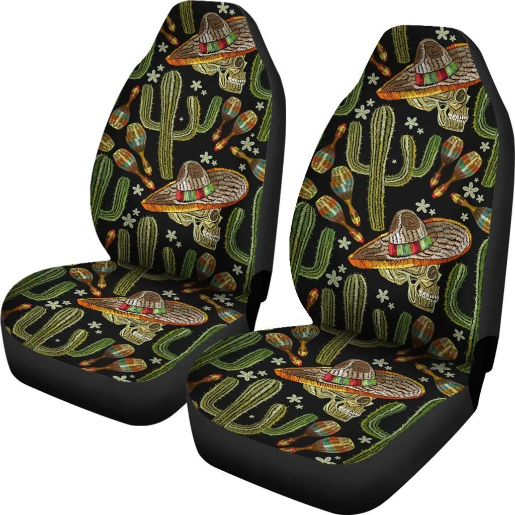 Western Cowboy Cactus Pattern Print Seat Cover Car Seat Covers Set 2 Pc, Car Accessories Car Mats