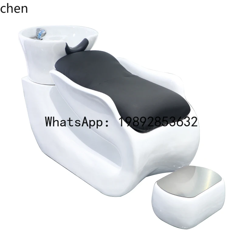 Barber Shop Semi-reclining Shampoo Bed FRP Hair Flushing Bed Ceramic Basin Simple