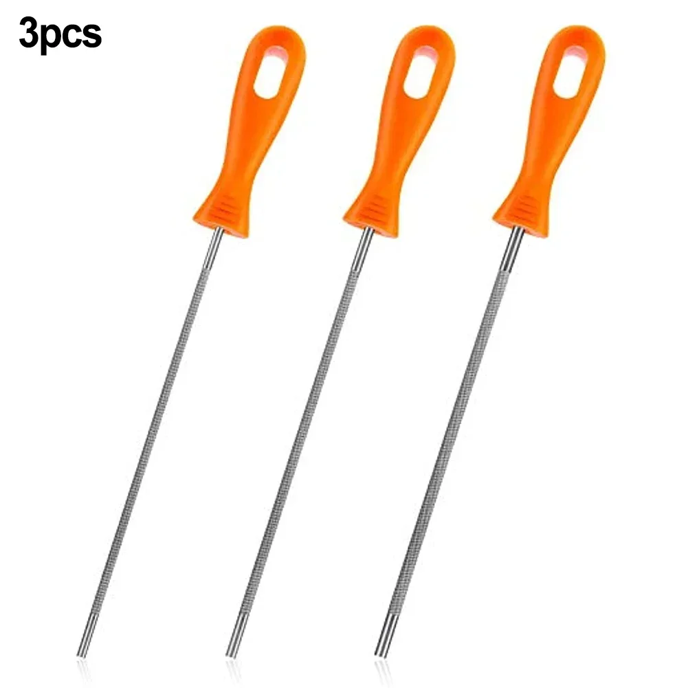 3 Pcs Round File Sharpener Chainsaw Chain Sharpening Tools Plastic Handle 4/4.8/5.5mm Head For Sharping Trimming Hand Tool