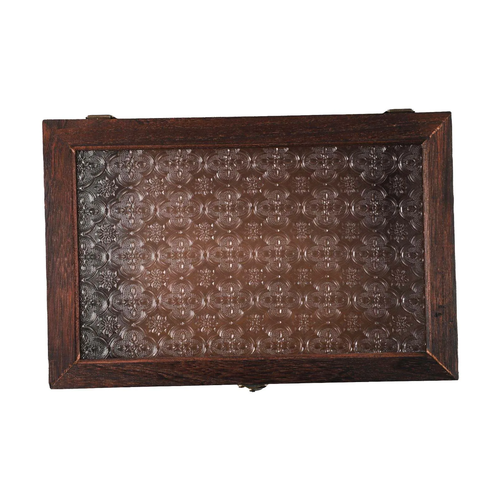 Retro Style Solid Wood Box with Begonia Flower Glass Top for Desktop Organization and Nordic Interior Decoration