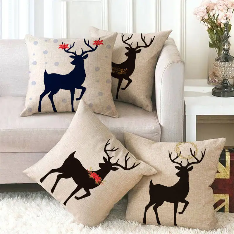 

Cute Deer Pillow Case Black Elk Cotton Linen Pillowcase 40x40 Cm Bed Bedroom Pillow Covers Decorative Cushions for Elegant Sofa