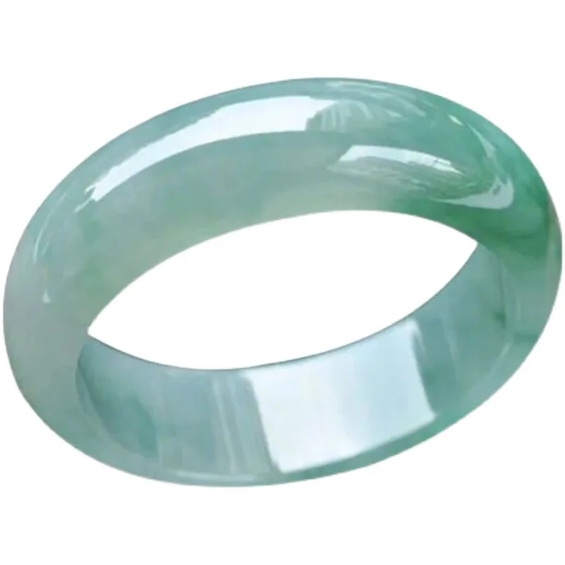 Myanmar natural jade bracelet, old mine, ice-type, light green, with oil-like inclusions, wider design, featuring floating patte view 5
