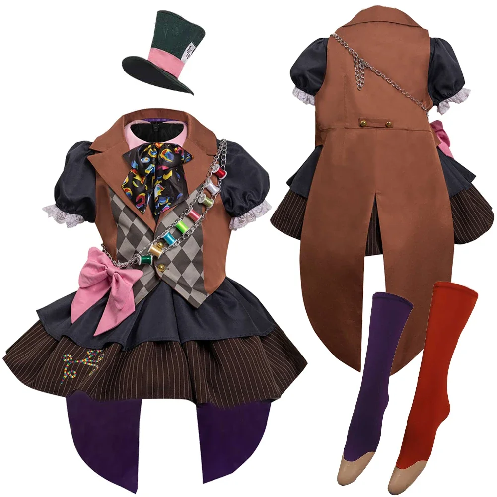 

Kids Mad Cosplay Hatter Girl Costume Movie Alice Roleplay Fantasia Outfits Children Child Halloween Carnival Party Clothes