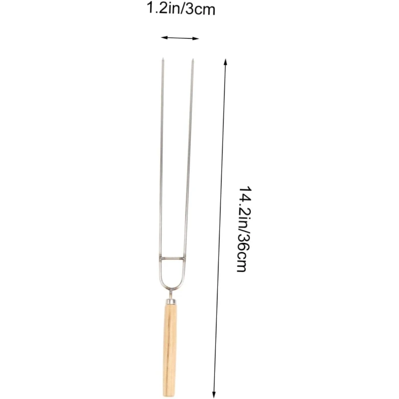 5Pcs Double Head Stainless Steel BBQ Roasting Fork with Wooden Handle Outdoor Grill Skewer for Chicken Wings Lamb Skewer