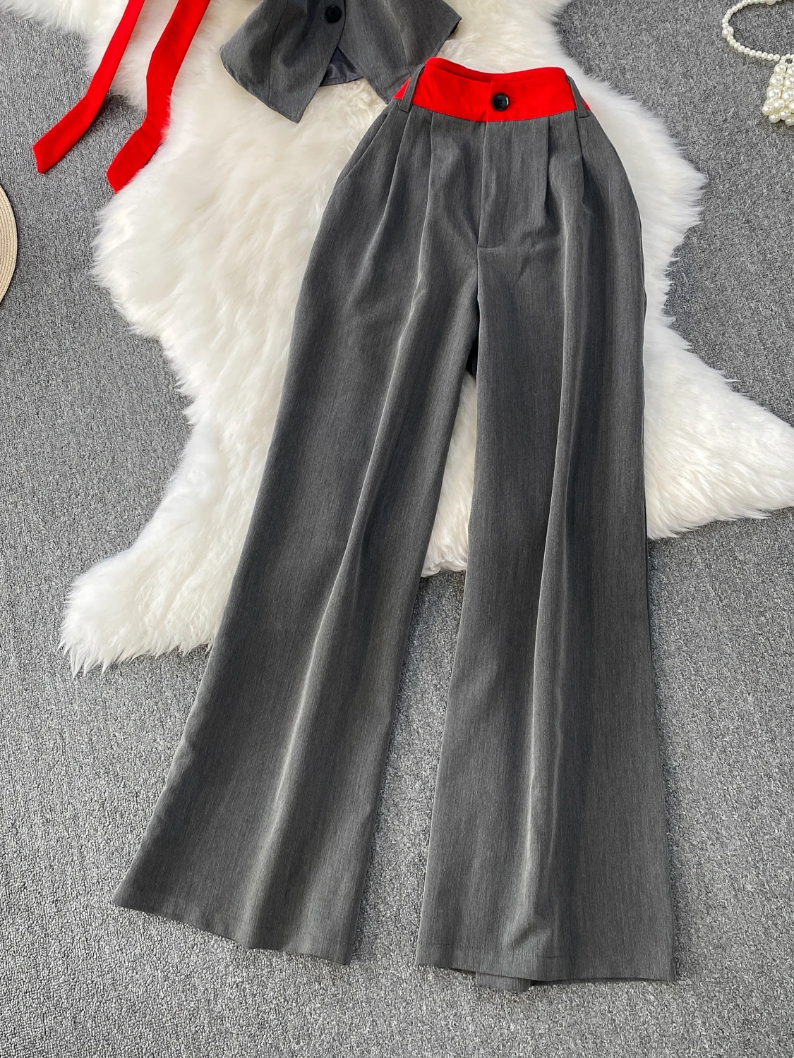 Design Sensual Sexy Lace Splice Ne Hanging Wide Leg Pants Two-Piece Set Slimming Effect V-Ne Button Closure Faionable W...
