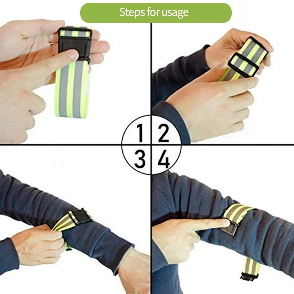 Bandas reflectantes ajustables de alta visibilidad, seguridad nocturna para brazo, muñeca, cintura, tobillo, elástico, deporte, correr, Reflector de seguridad, 1-2 uds.