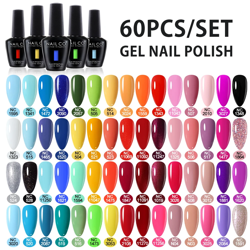 

NAILCO 15ml 60pcs/Set UV Gel Nail Polish Semi Permanent Lakiery Hybrydowe Vernis All For Manicure Gel Varnish Nails Art Soak Off