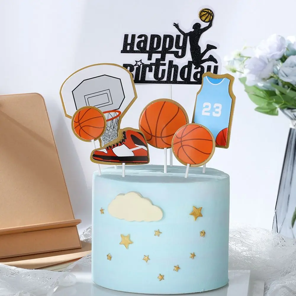 New Basketball Football Cupcake Topper Theme Sports Boy Happy Birthday Cake Topper For Kids Birthday Party Cake Decorations