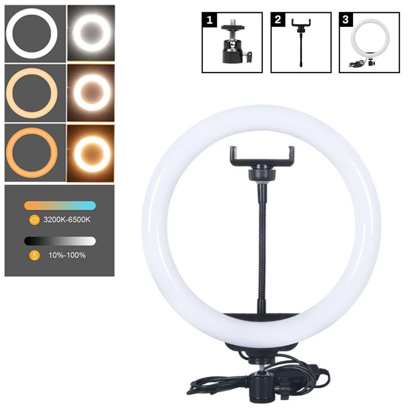 12inch LED Selfie Ring Light Dimmable Photography Ringlight with Phone Holder Makeup Fill Light For Youtube Tik tok Video Live