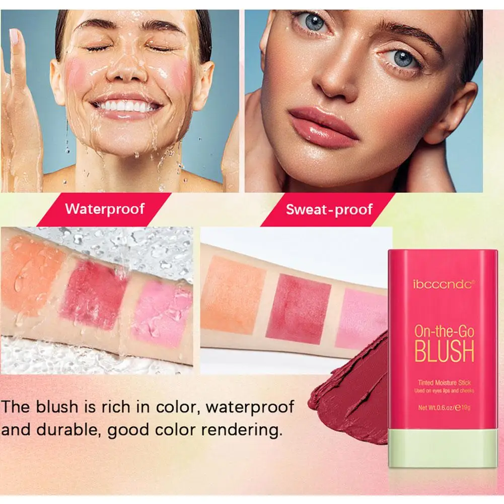 3-in-1 Cheek Lip Tinted Moistured Blush Stick Eyes Cheek and Lip Brighten Cream Bronzer Highlight Stick Matte Contour Makeup