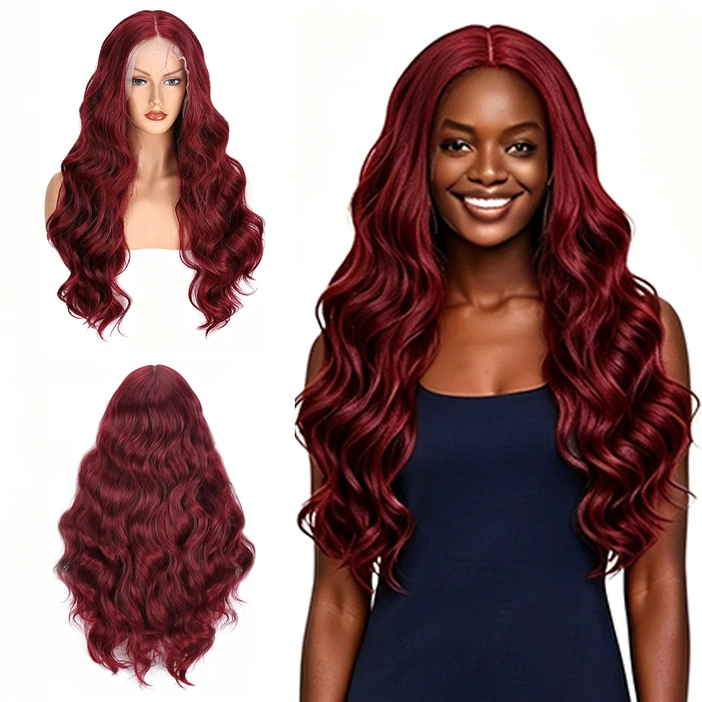 parrucca-99j-burgundy-13x4-con-frontino-in-pizzo-26-pollici-capelli-sintetici-lunghi-ricci-e-ondulati-per-donne-di-colore-naturale-senza-colla-resistente-al-calore
