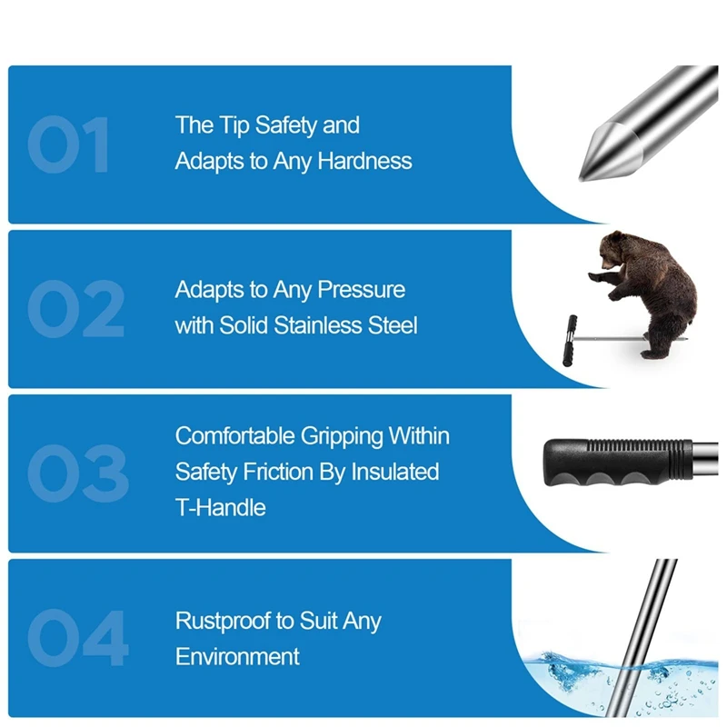 ●Solid Stainless Steel Soil Probe Rod, Adjustable 17-32-48 Inch, Septic Tank Probe Rod, Ground Probe with T-Handle