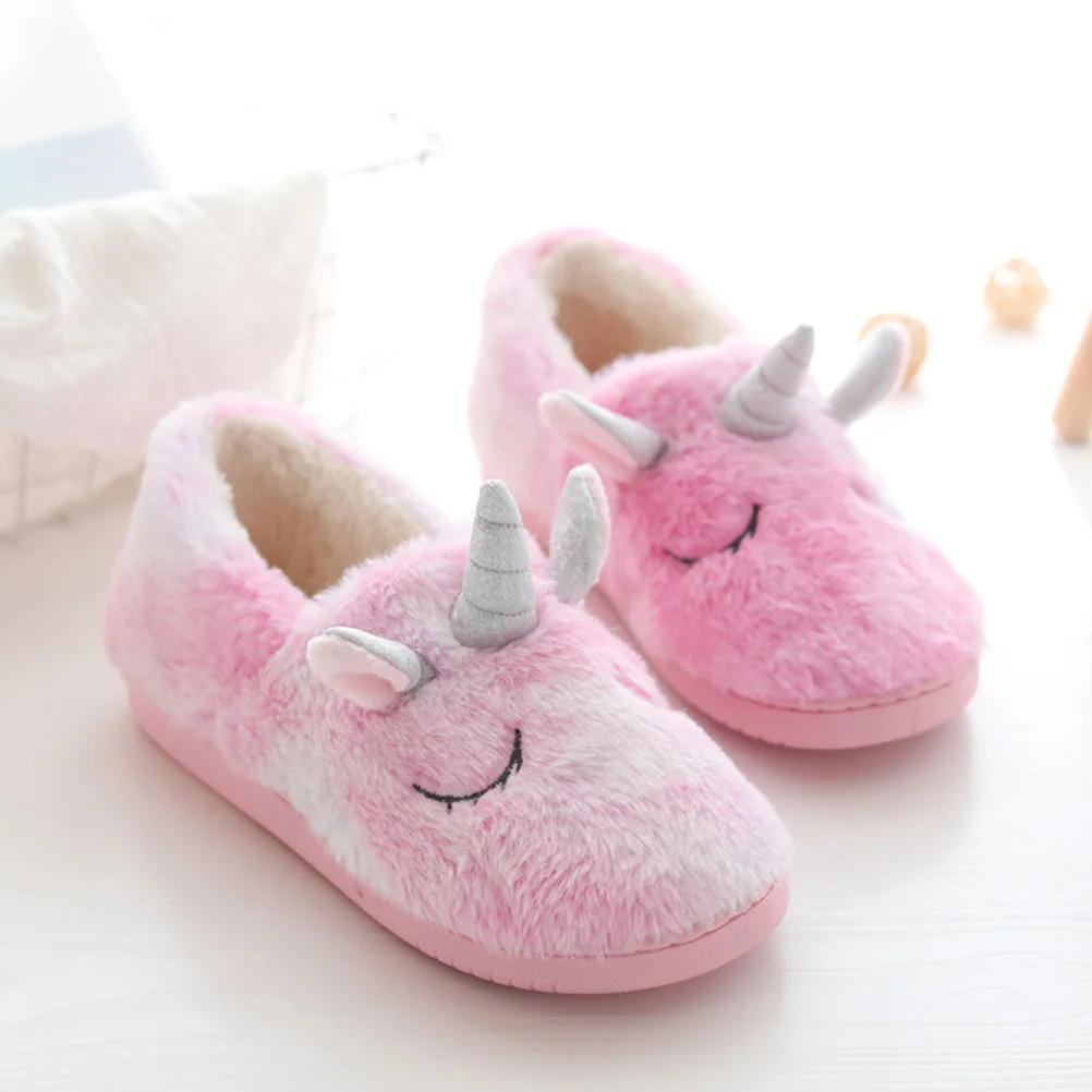 

Autumn Winter Unicorn Slippers House Non-slip Warm Indoor Footwear Plush Parent-child