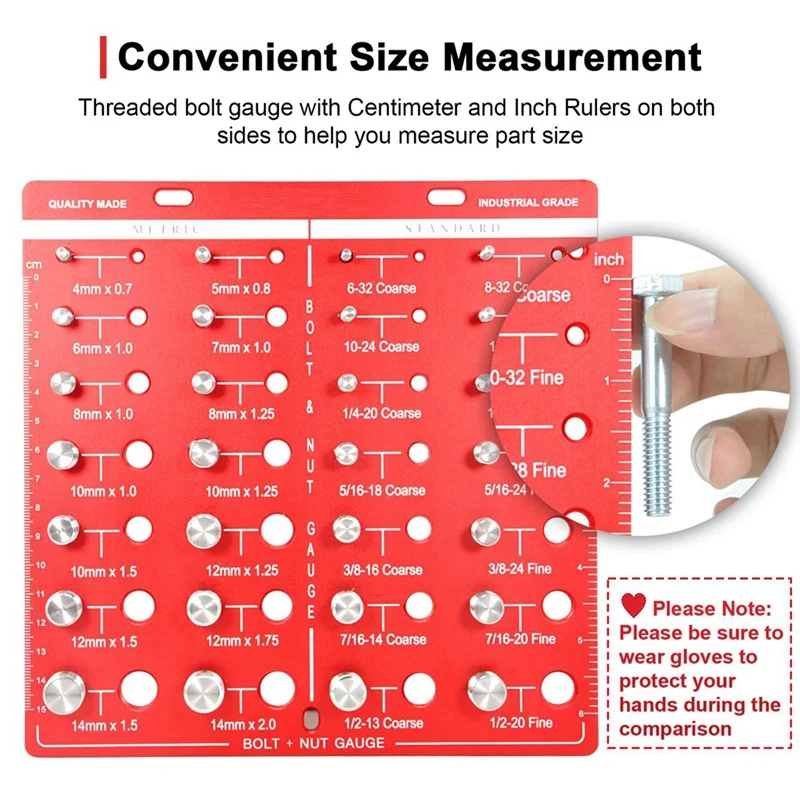 28 Thread Checker Parts Bolt Size , Standard Ruler With Inches And Centimeters On Both Sides