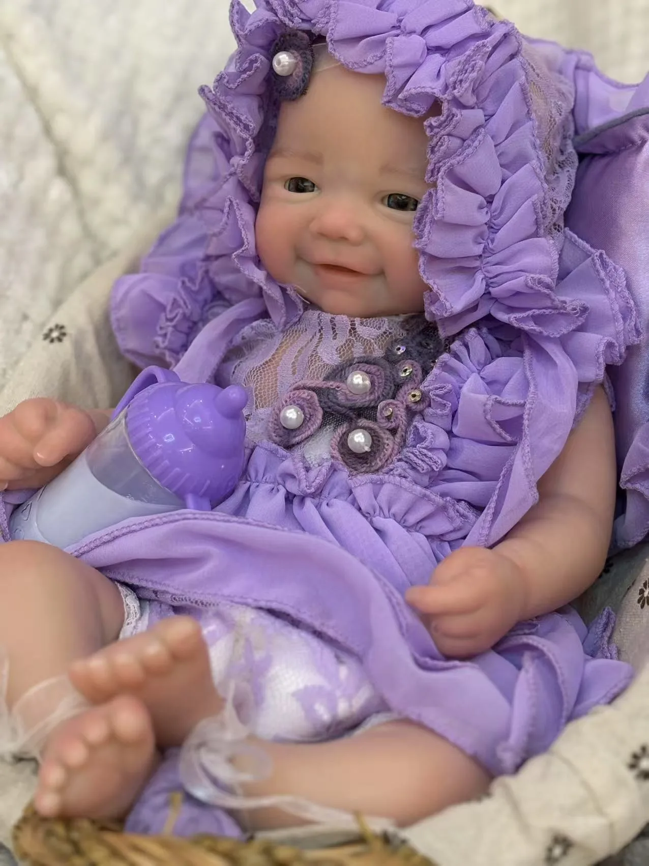 43 Cm Handmade Silicone Lifelike Newborn Baby Doll Cute 3D Painted Can Open Mouth Bebe Reborn Girl Doll