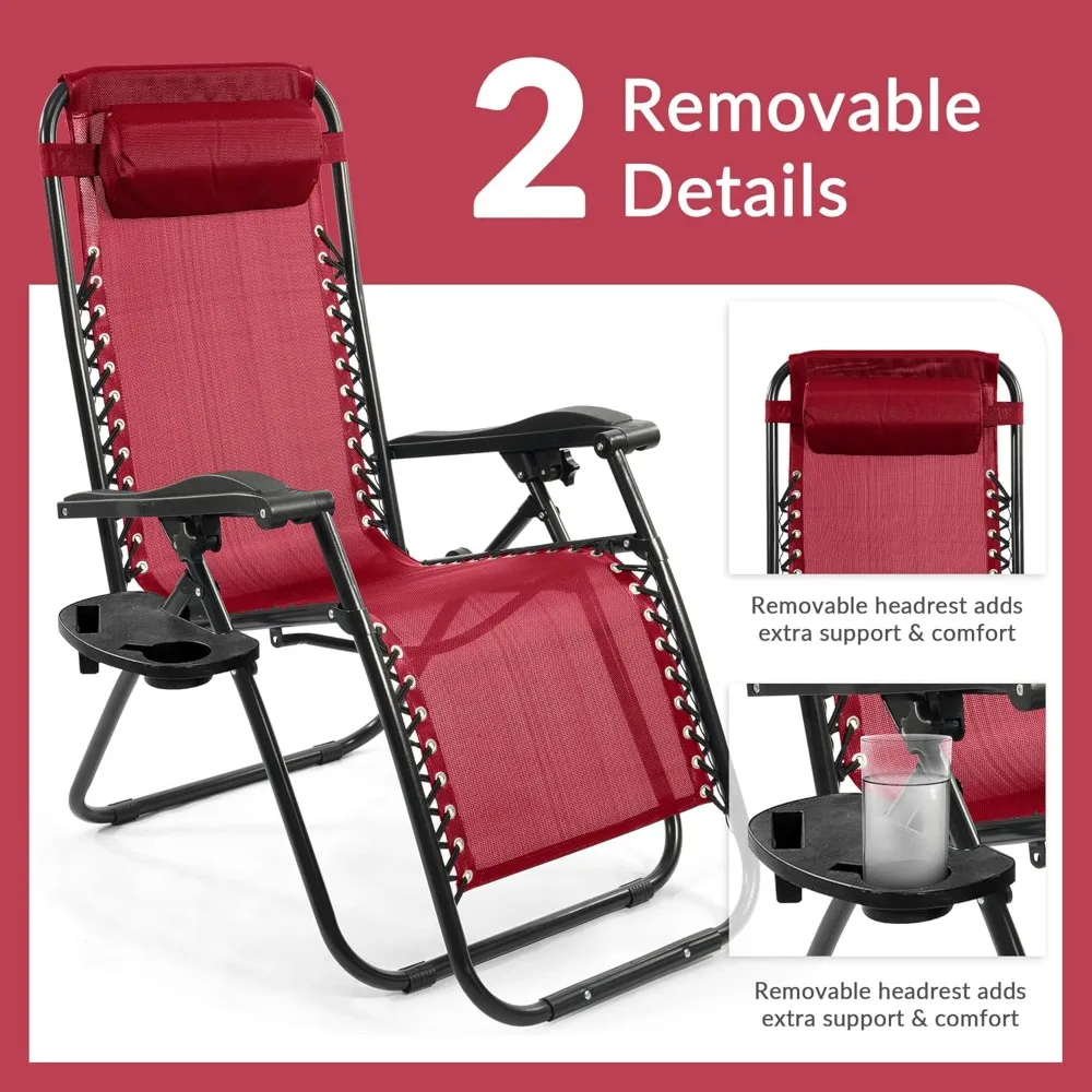 كرسي صالة بدون جاذبية مع حامل أكواب ووسادة، كرسي قابل للطي للاستلقاء في الهواء الطلق قابل للتعديل للبالغين في حمام السباحة والتخييم على الشاطئ #5