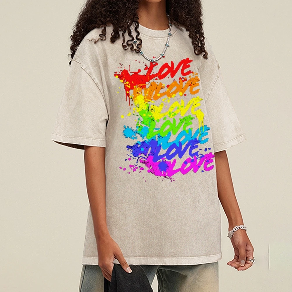 

Splash Of Ink Color Letter Print Women's T-Shirt Loose Wash Oversized Short Sleeve 2024 Fashion Summer Fashion Brand Street Top