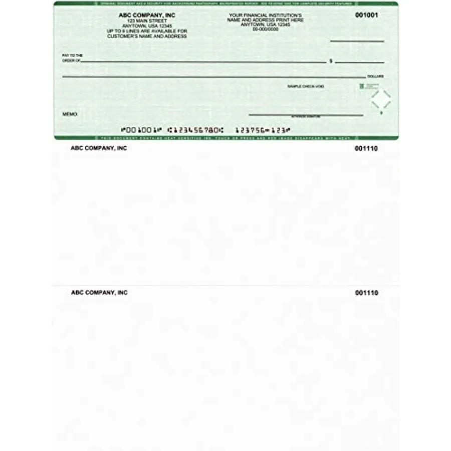 Green Computer Checks on Top - Custom Laser Business Checks Compatible with QB Accounting Software 1000