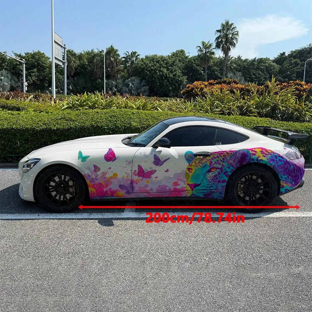2pcs Neon Swirl Leopard Shadow, Durable, Fade-resistant,  Enhance Vehicle Aesthetics With Bold Artistic Design Car Vinyl Wraps