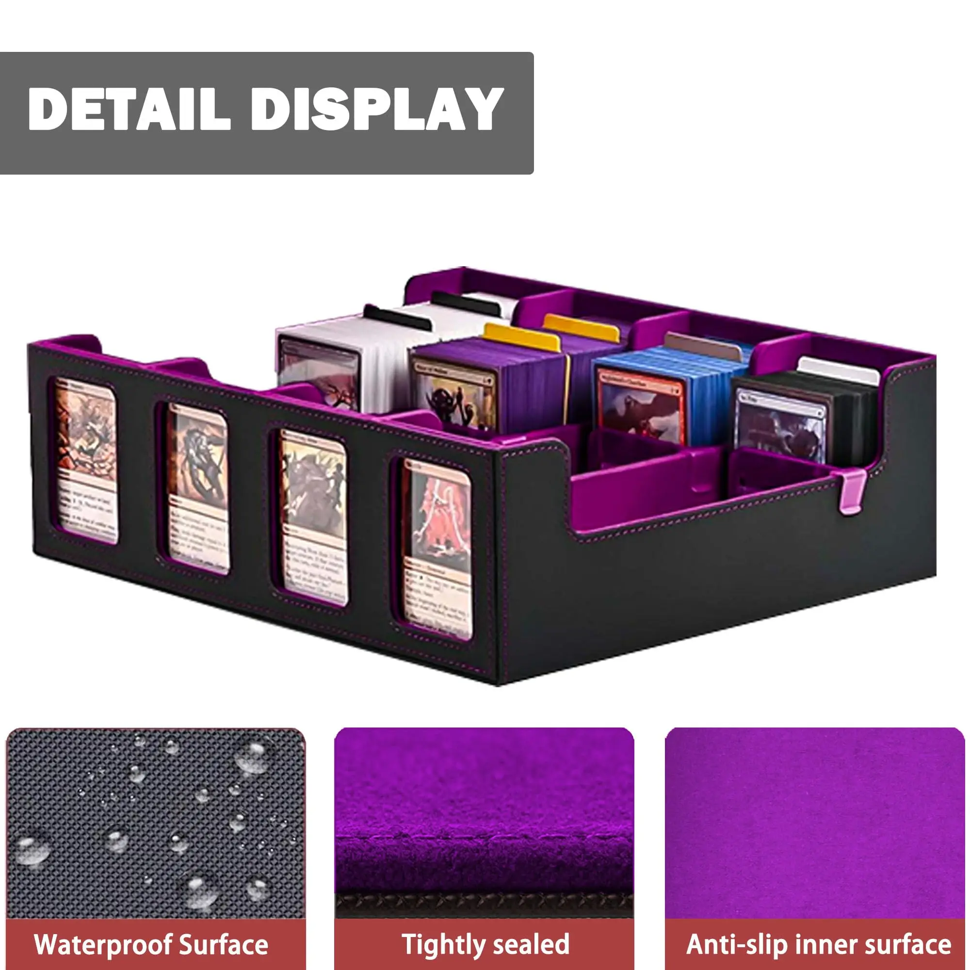 4-Row Trading Card Storage Box – Holds 3000+ Cards – Commander Display Slot, Magnetic Removable Lid, PU Leather Deck Box – Compatible with MTG Commander, TCG,