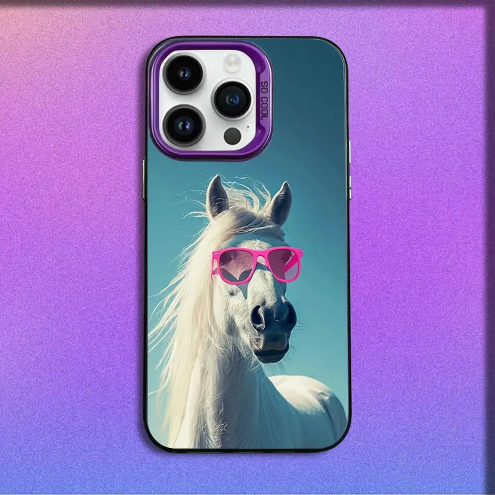 حافظة هاتف مضحكة على شكل حصان لهاتف آيفون 17,16,15,14,13,12,11,Pro,Max,Plus,E,SE4,Air,Mini Purple IMD Box