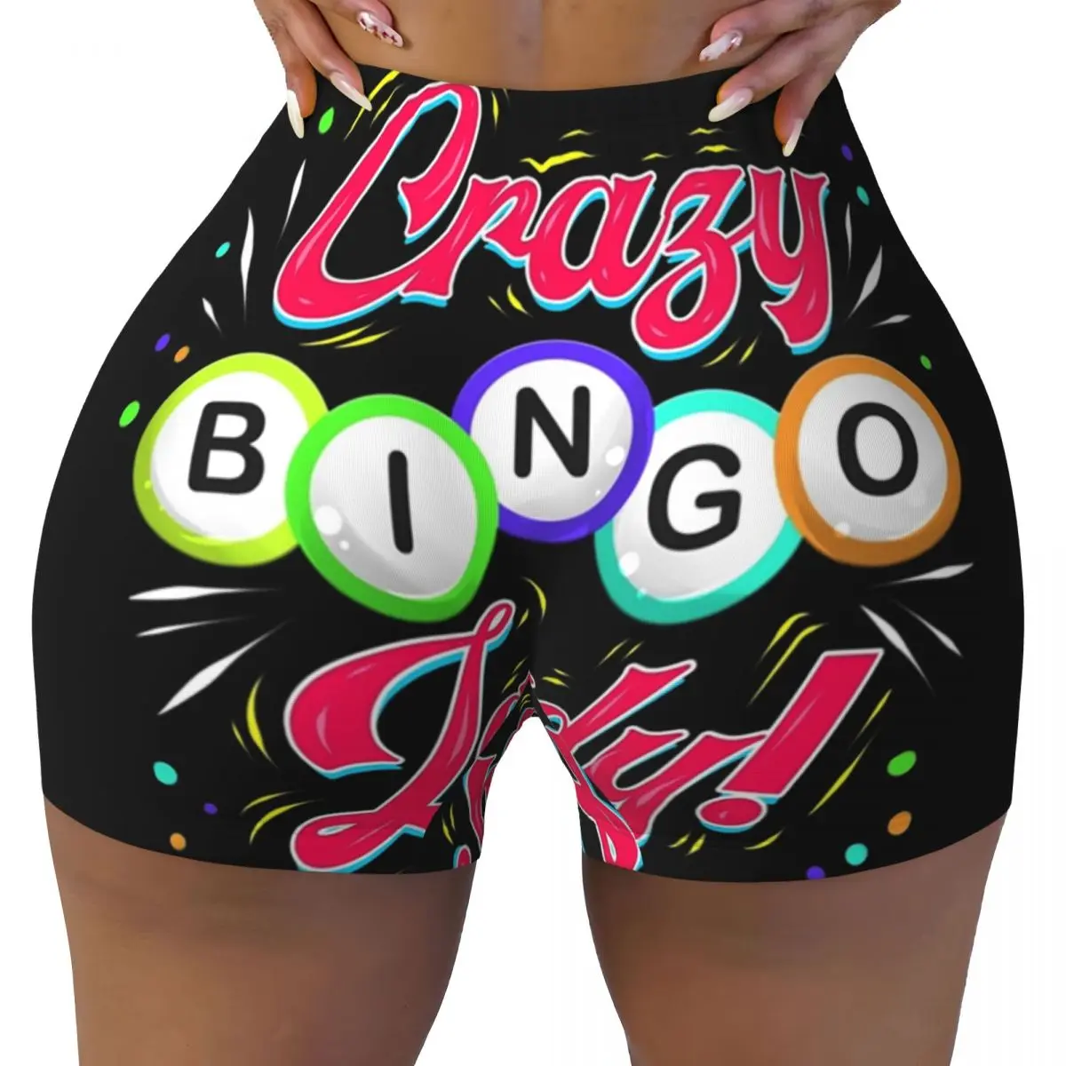 Custom Lucky Game Crazy Bingo Lady Gambling Player Biker Running Gym Shorts Women's Athletic Workout Yoga Shorts
