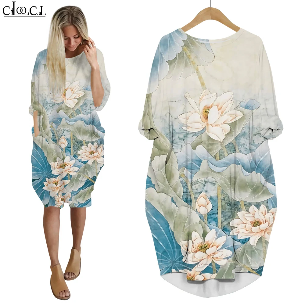 Cloocl vestido floral manga longa camisa vestido adorável pequena margarida impressão vestidos soltos com bolso nova moda vestidos de mujer