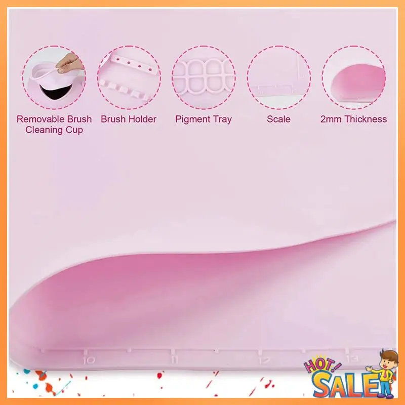 

AB68 Paint Palette,Thick Silicone Craft Mat With Magnetic -Up Water Cup,Large Silicone Mat For Adults And Children