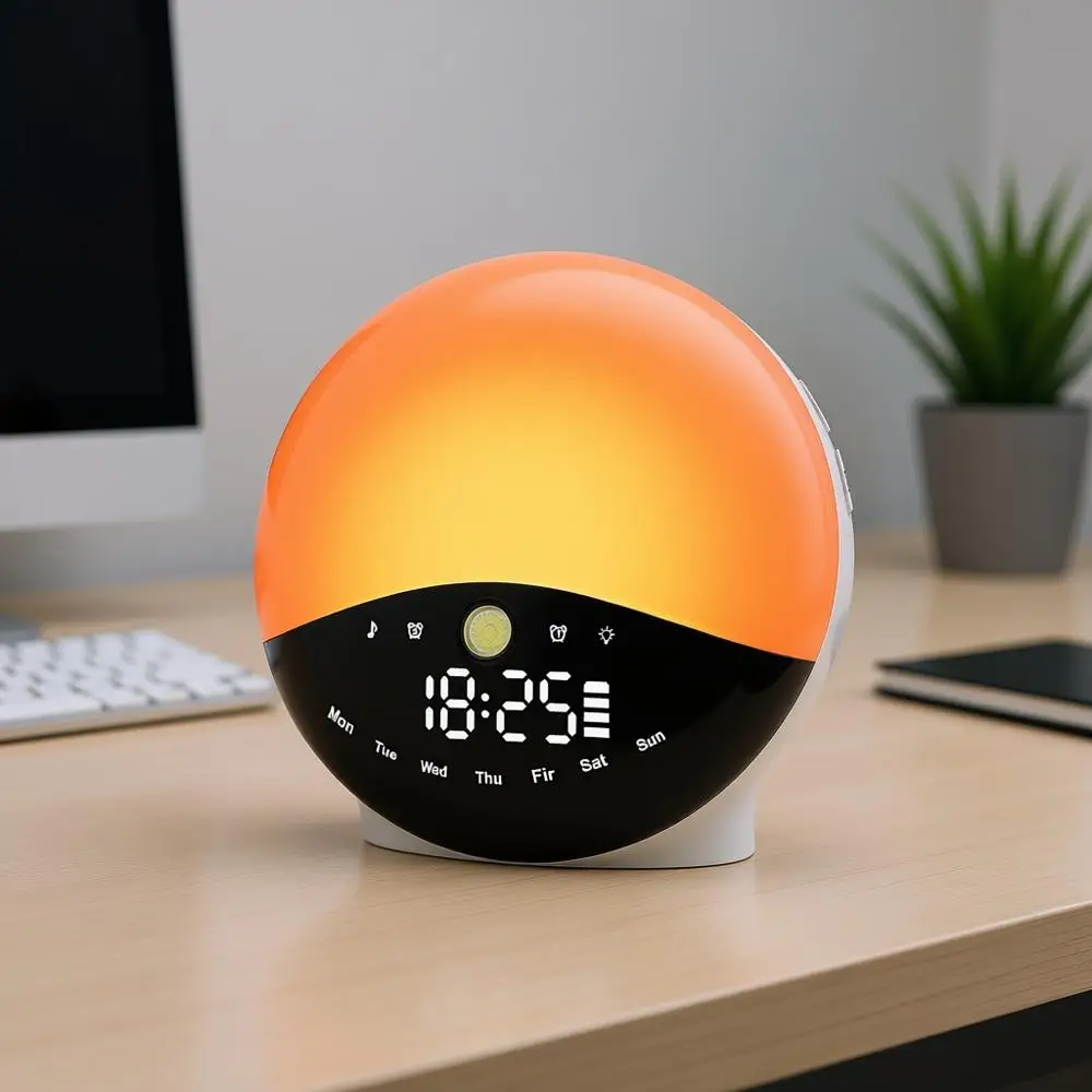 

Будильник с функцией светового пробуждения, перезаряжаемый ночник с 28 звуками, 12 цветами, двойными будильниками, белым шумом для младенцев и взрослых