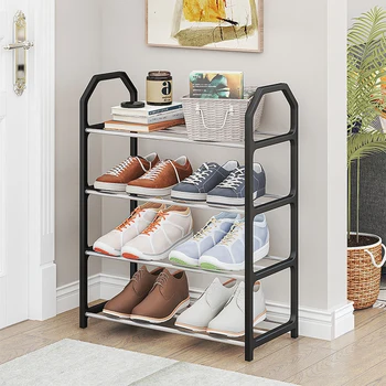 Image 4-Layer Metal Shoe Rack Simple Shoe Shelf Footwear Organizer Stand Holder Large Capacity Shoe Rack Shoe Shelf For Living Room