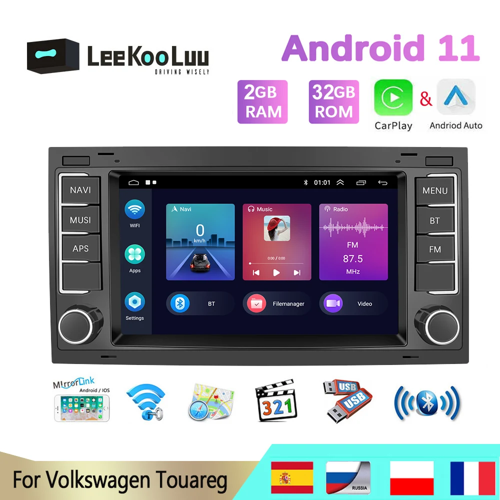 

LeeKooLuu Autoradio 2 Din Android Car Radio For VW Volkswagen Touareg Multivan Multimedia Player Stereo GPS WiFi Carplay