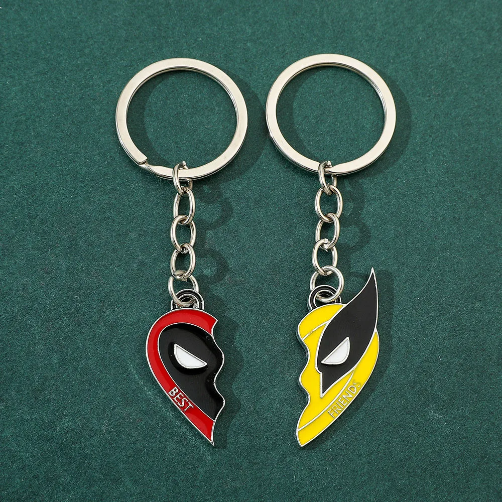 Disney Cartoon Super-Heros Deadpools Best Friends Keychain Split Heart Matching Pendant for Women Men Lovers Jewelry Gift