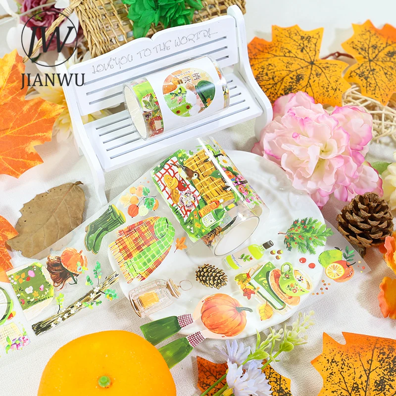 

JIANWU 60mm*200cm Vintage Autumn Flower Fruit Landscape Material Collage PET Tape Creative DIY Journal Stationery