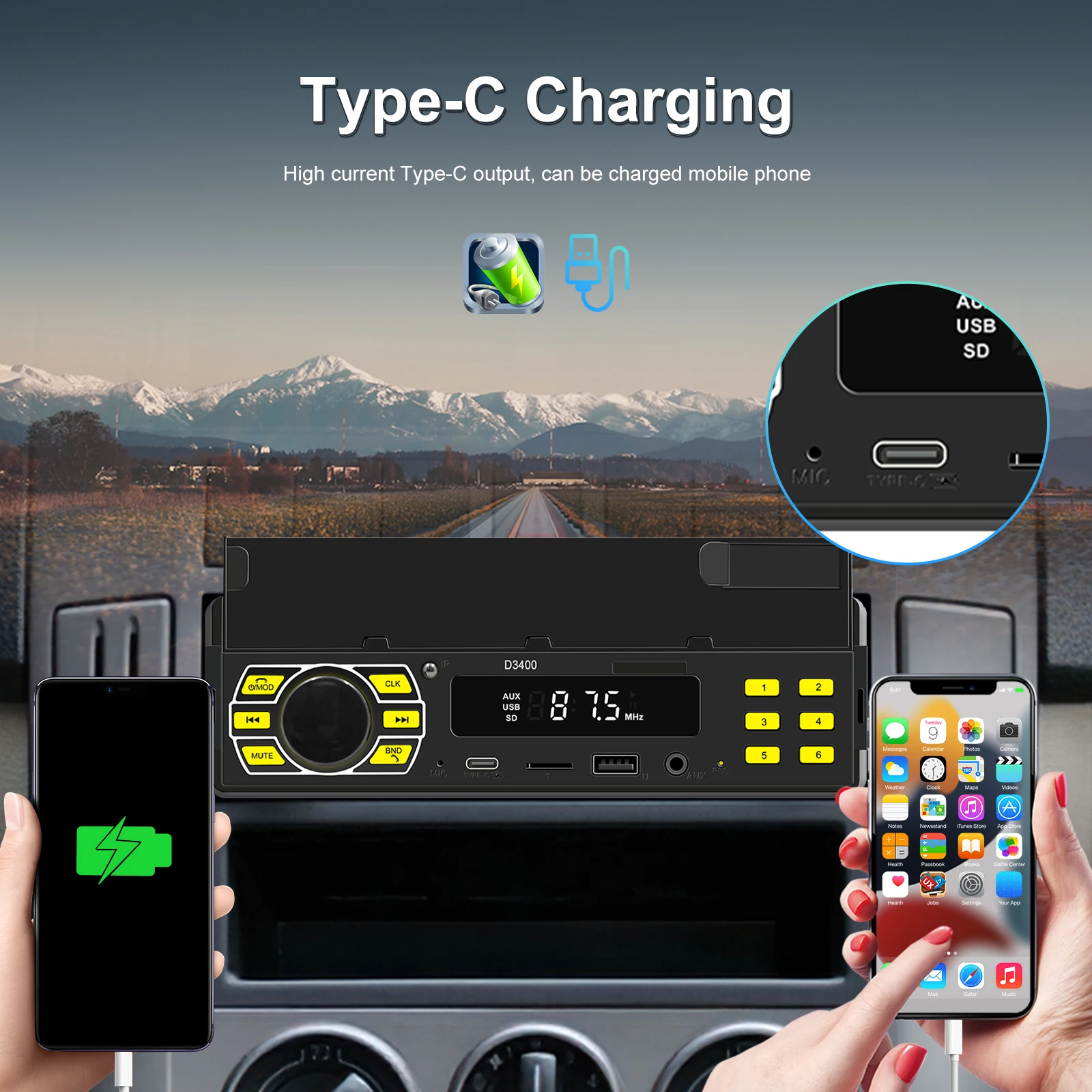 Podofo 1Din مشغل MP3 بلوتوث العالمي راديو السيارة مشغل وسائط متعددة U القرص/AUX In/TF بطاقة صوت السيارة مع حامل هاتف المحمول