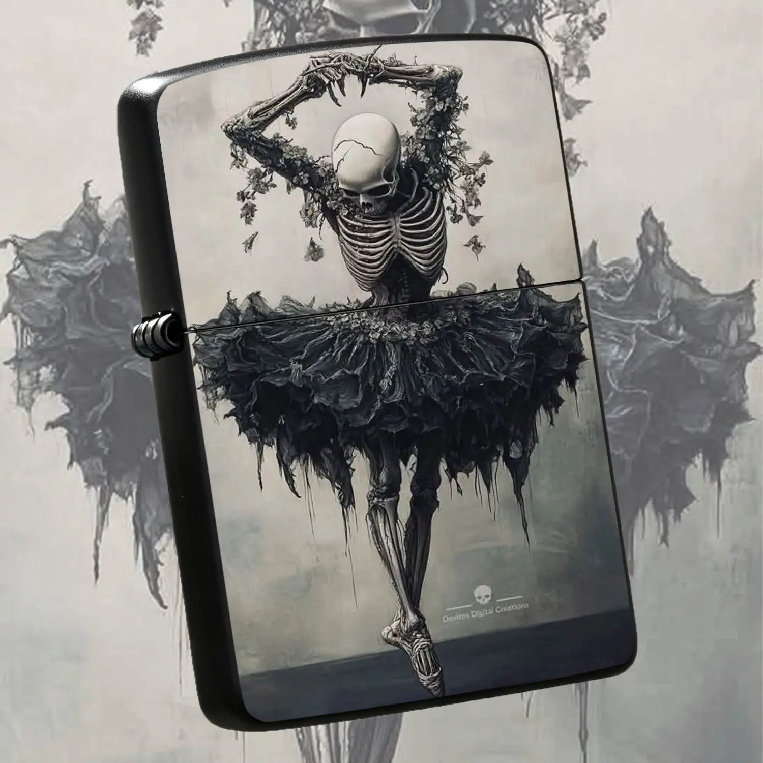 Dark Gothic Skeleton Ballerina Themed Lighter, Vintage Artistic Aesthetic Portable Igniter, Unique Eerie Romantic Decor Accessory, Ideal For Daily Use Gifting Collecting, Fits All Casual And Special Occasions With Distinct Stylish Charm A H