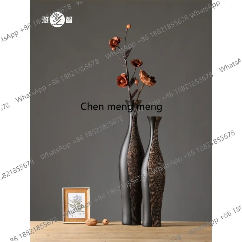 Vintage black vase ornament living room dried flower art entrance resin new Chinese decoration