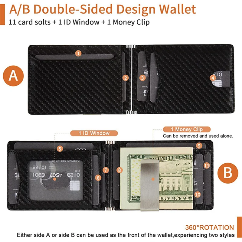 Customized Name Men Wallet Credit Card Holder RFID Blocking Carbon Fiber Leather Wallet Cardholder ID Window &Money Pocket Purse