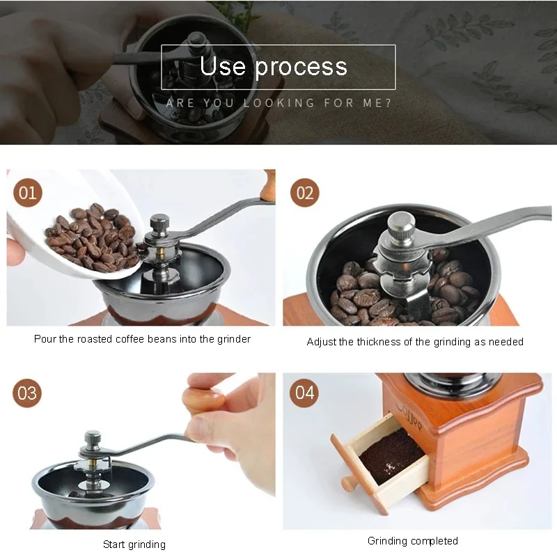 Coffee Hand Grinder Wood Vintage Antique Ceramic Hand Crank Mill Stainless Steel Spice Manual Coffee Grinder