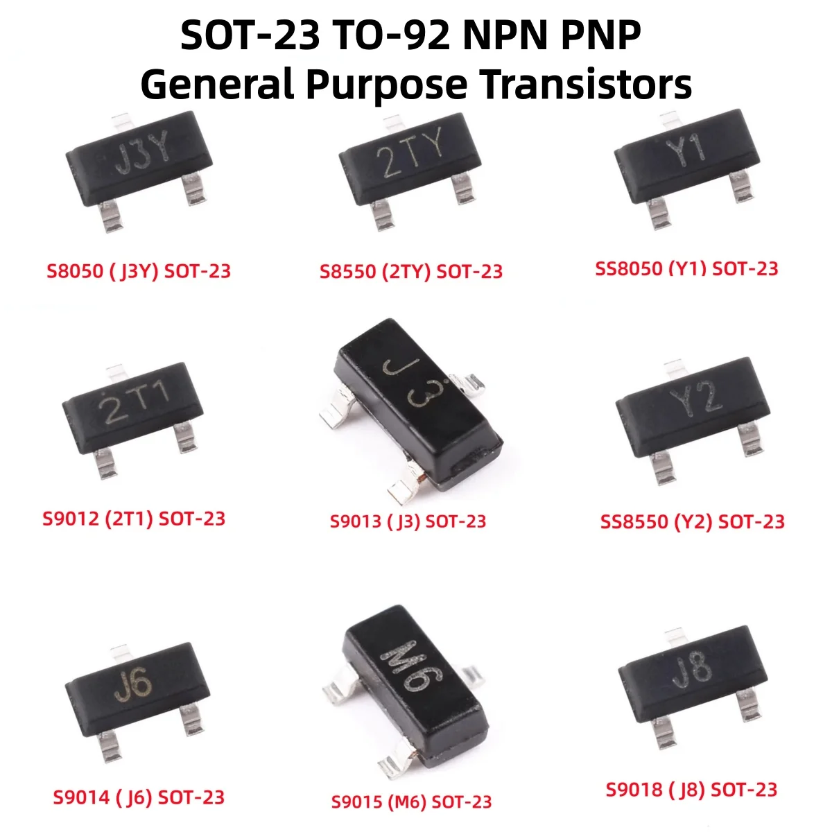 SS8050/Y1 SS8550/Y2 S8050/J3Y S8550/2TY S9012/2T1 S9013/J3 S9014/J6 S9015/M6 S9018/J8 SOT-23 NPN PNP General Purpose Transistors