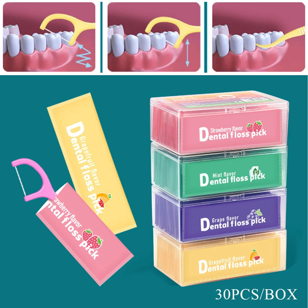 

30 Pcs/Box Floss Toothpick Set Colorful Fruit Flavor Dental Floss Pick Portable Toothpick Floss Teeth Cleaner With Storage Tube