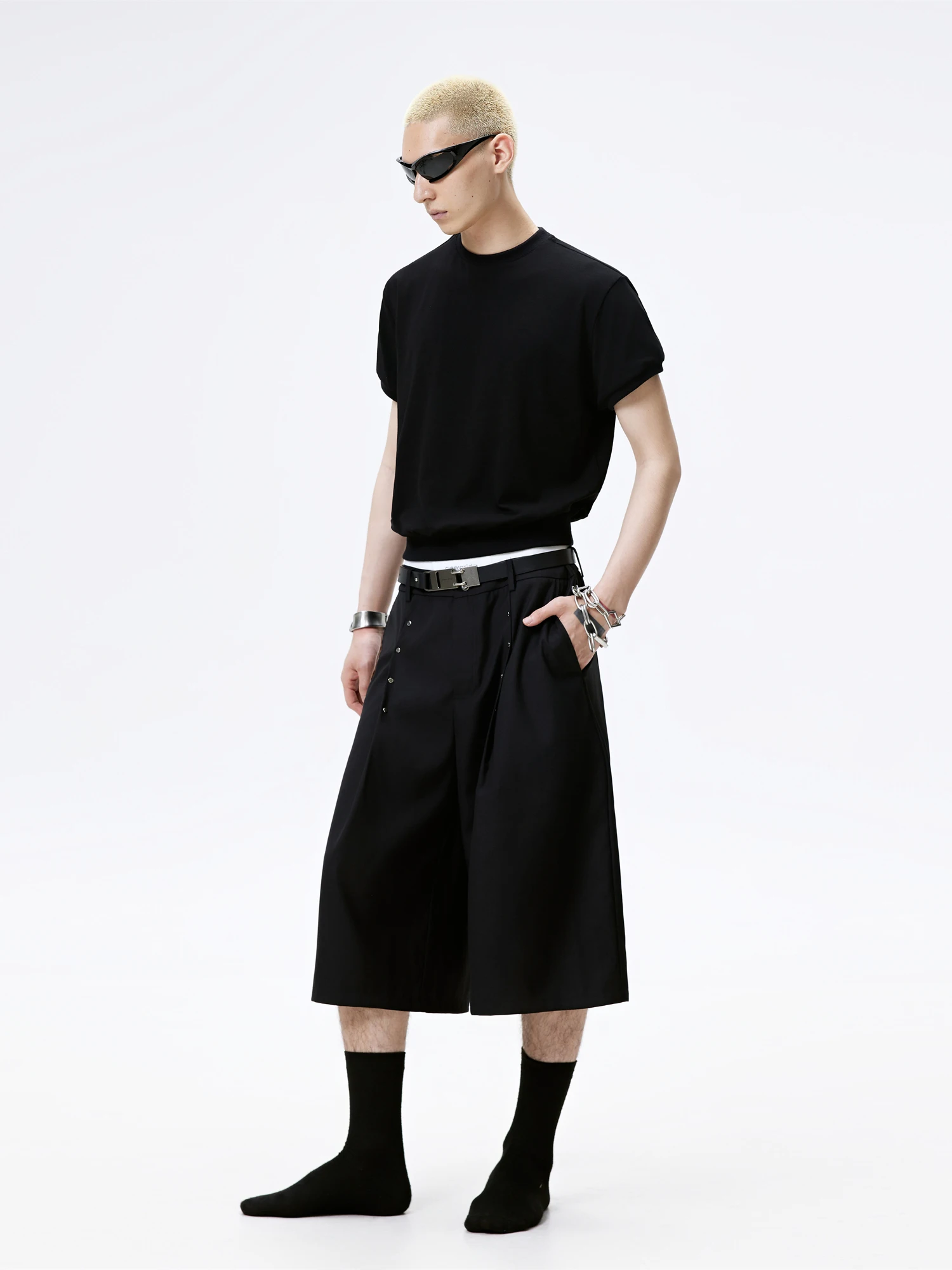 High Street Tees T Shrits Tops Men's Slim Fit Ribbed Waistband Elastic Short Sleeved Versatile Short Fitting Streetwear T-shirt