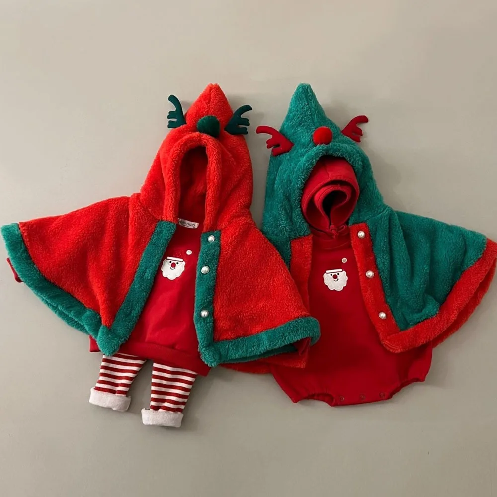 Christmas Plush Thicken Warm Kids Jackets Coats Winter Baby Christmas Cloak Windproof Outerwear Coats Baby Christmas Clothes