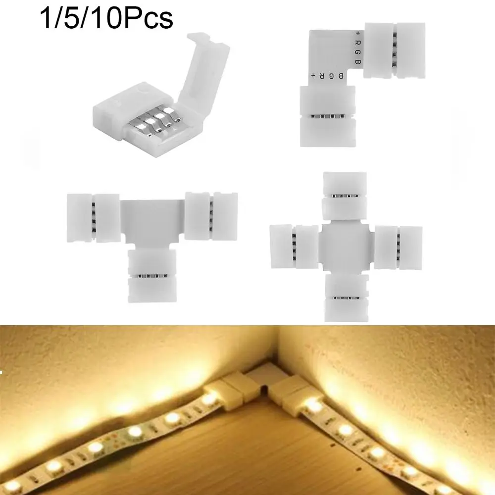 1 Pc 4Pin LED Strip Connector L T Cross Shape PCB Corner Connector for RGB 3528 5050 Clip-on Coupler Led Strip Light Accessories