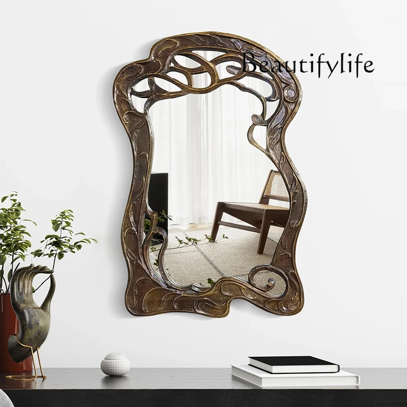 Retro makeup mirror irregular artistic sense household wall decoration French antique washstand dressing