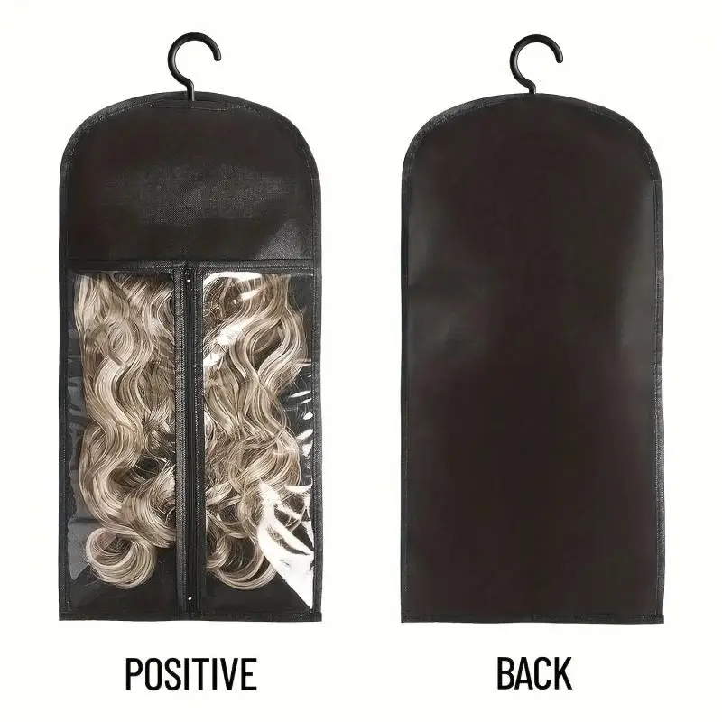 1Set Hair Extension Storage Bag with Hanger Transparent Wig Organizer Dustproof Holder for Hair Pieces Wig Display Hair Salons