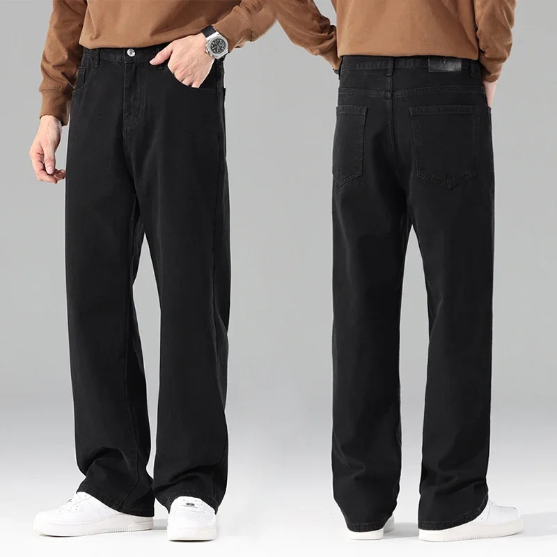 

Мужские брендовые новые осенние джинсы, мужские черные повседневные мешковатые брюки, классические прямые удобные широкие джинсовые брюки, мужская одежда