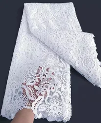 Pure White African French Cord Lace Fabric High Quality2021 Nigerian Guipure Lace Water Soluble Voile Lace For Wedding Dress